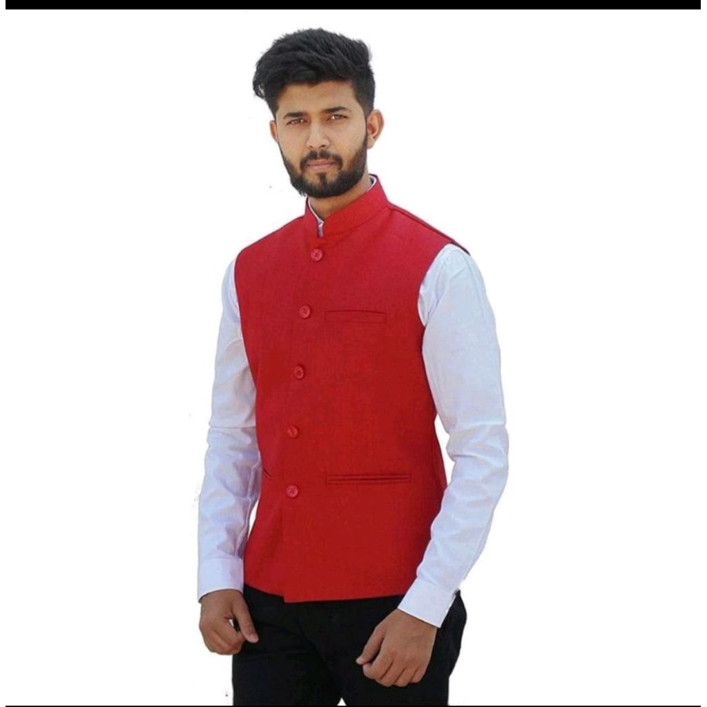 Vest Muslim Bahan Jas Full Furing - Rompi Koko - Rompi Muslim Merah Cabe