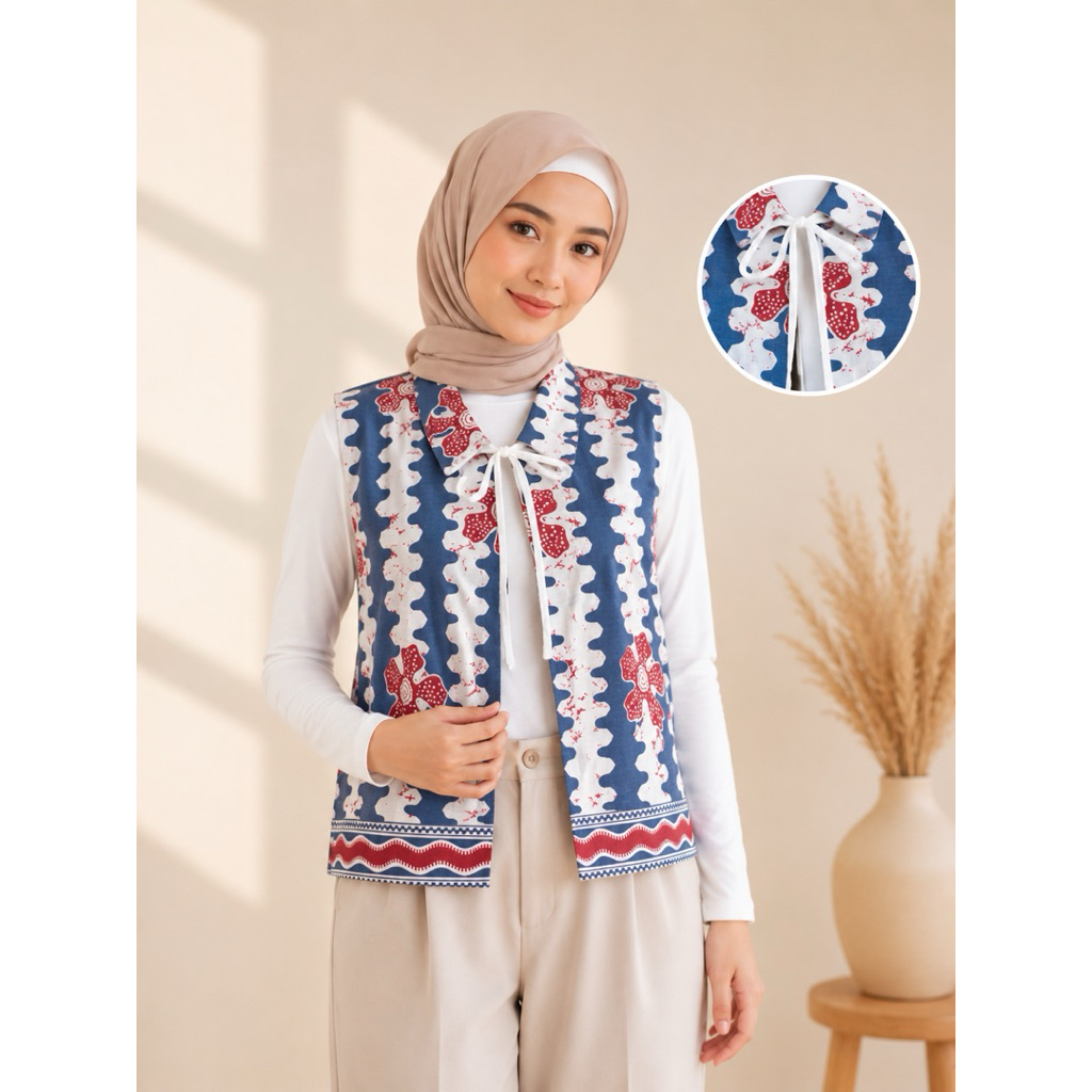 Bateeqlo Rompi Batik Wanita Formal Elegan | Outer Batik Modern Hijab | Vest Batik Kerja