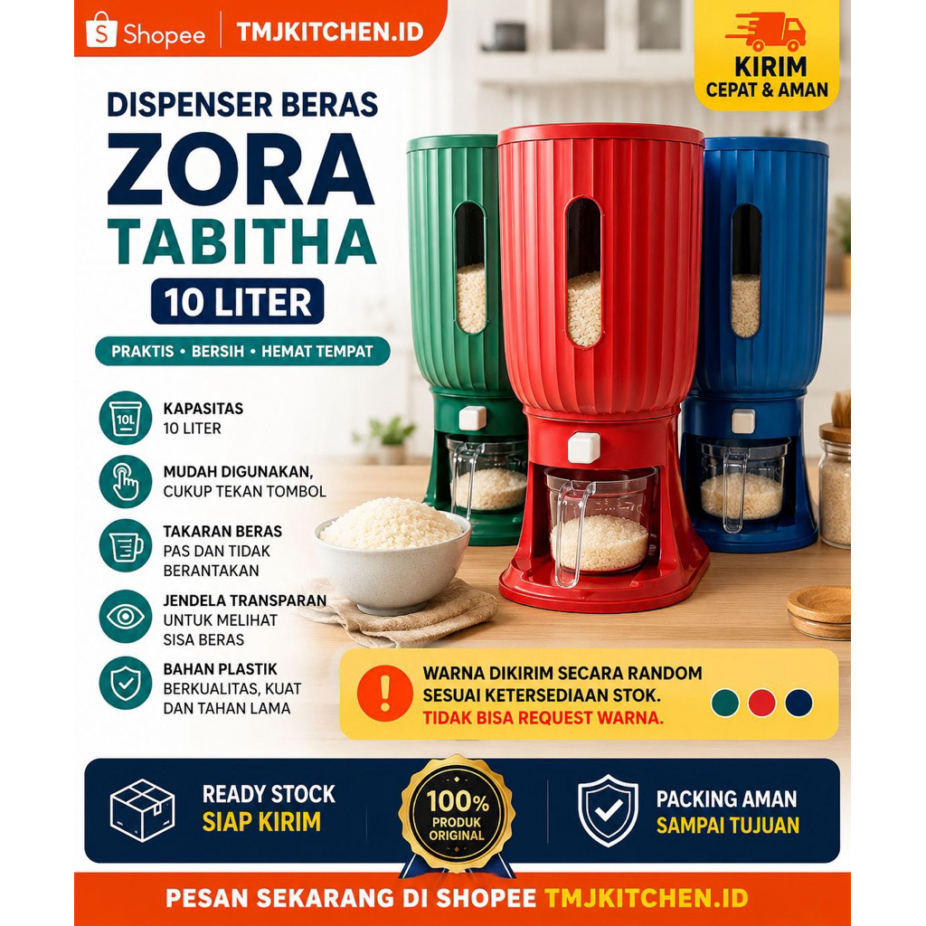 DISPENSER BERAS ZORA TABITHA 10 LITER/DISPENSER BERAS 10 LITER