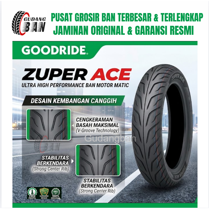 [ PAKET SEPASANG / SATUAN ] GOODRIDE ZUPER ACE Ban motor MATIC STANDAR RING 14 (Beat / Vario / Scoop