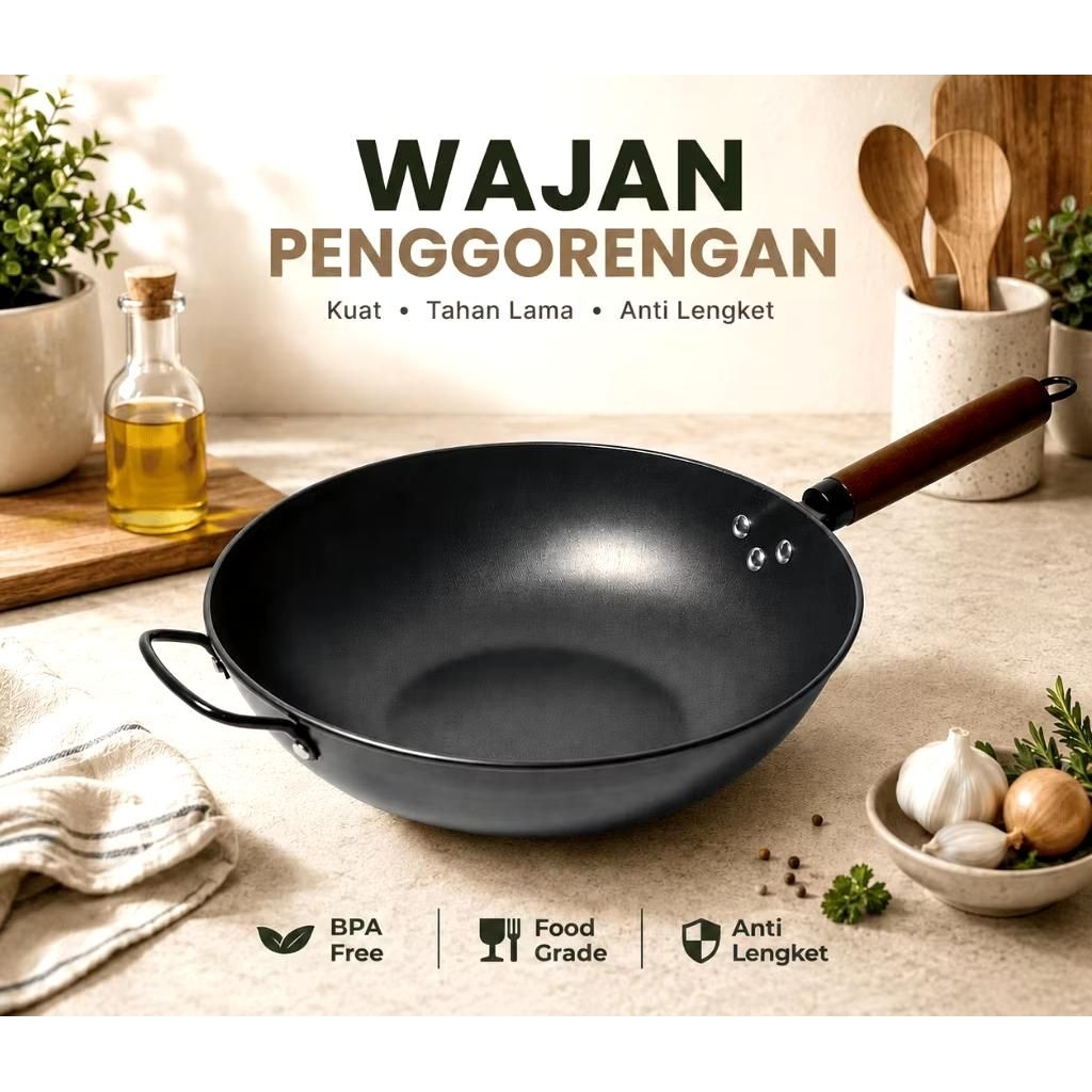 WAJAN BAJA HITAM GAGANG 34 CM