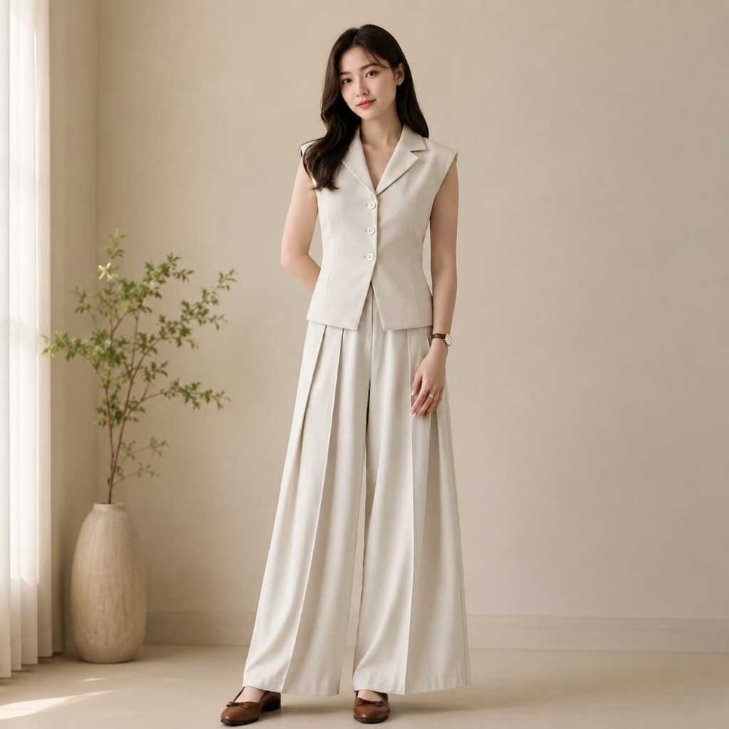 Mza - One Set Vest Celana Lavie Pants Kulot & One Set Rompi Wanita Bahan Semiwool Premium