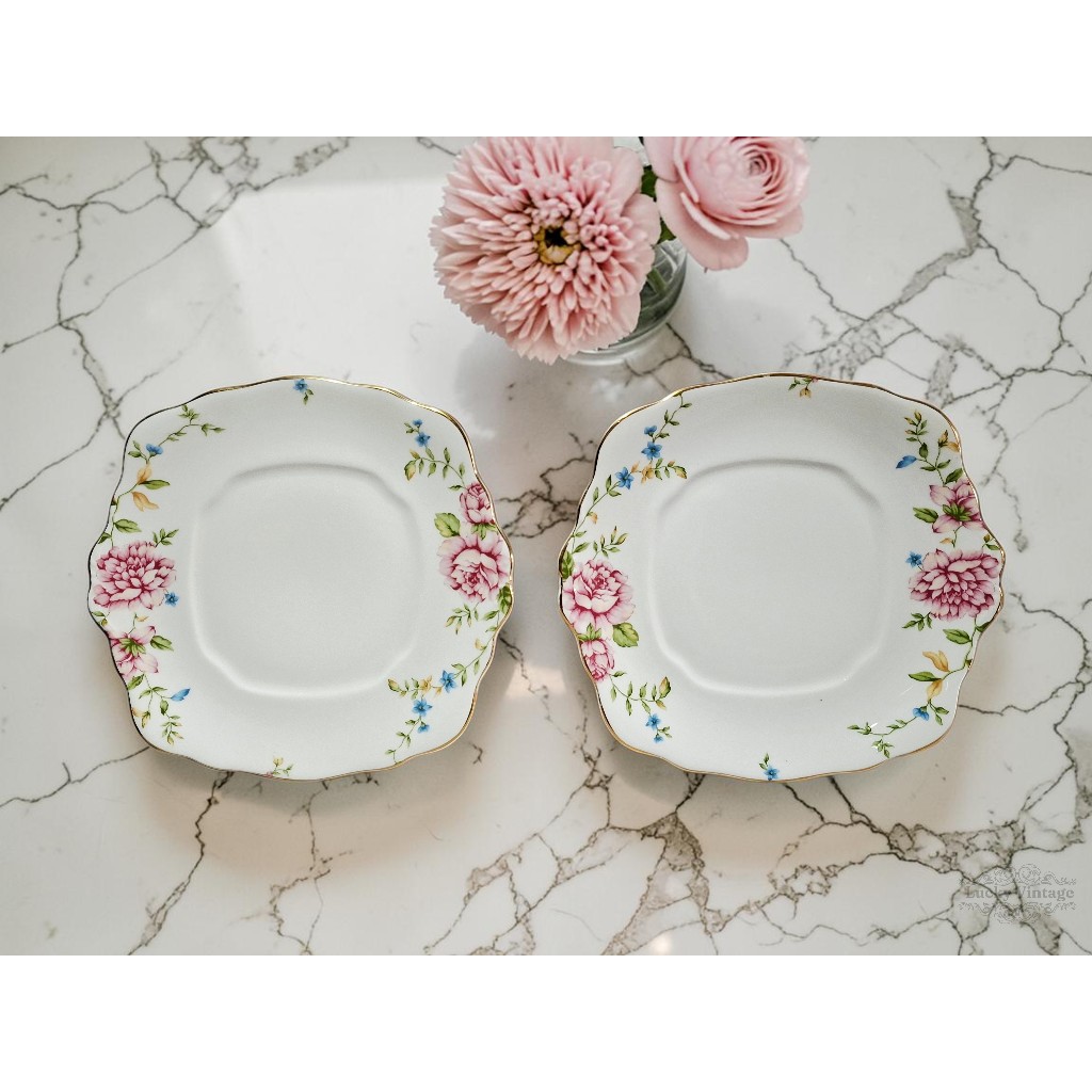 Vintage Pair Of Royal Albert English Rose Plate - Sepasang Piring Saji Royal Albert English Rose