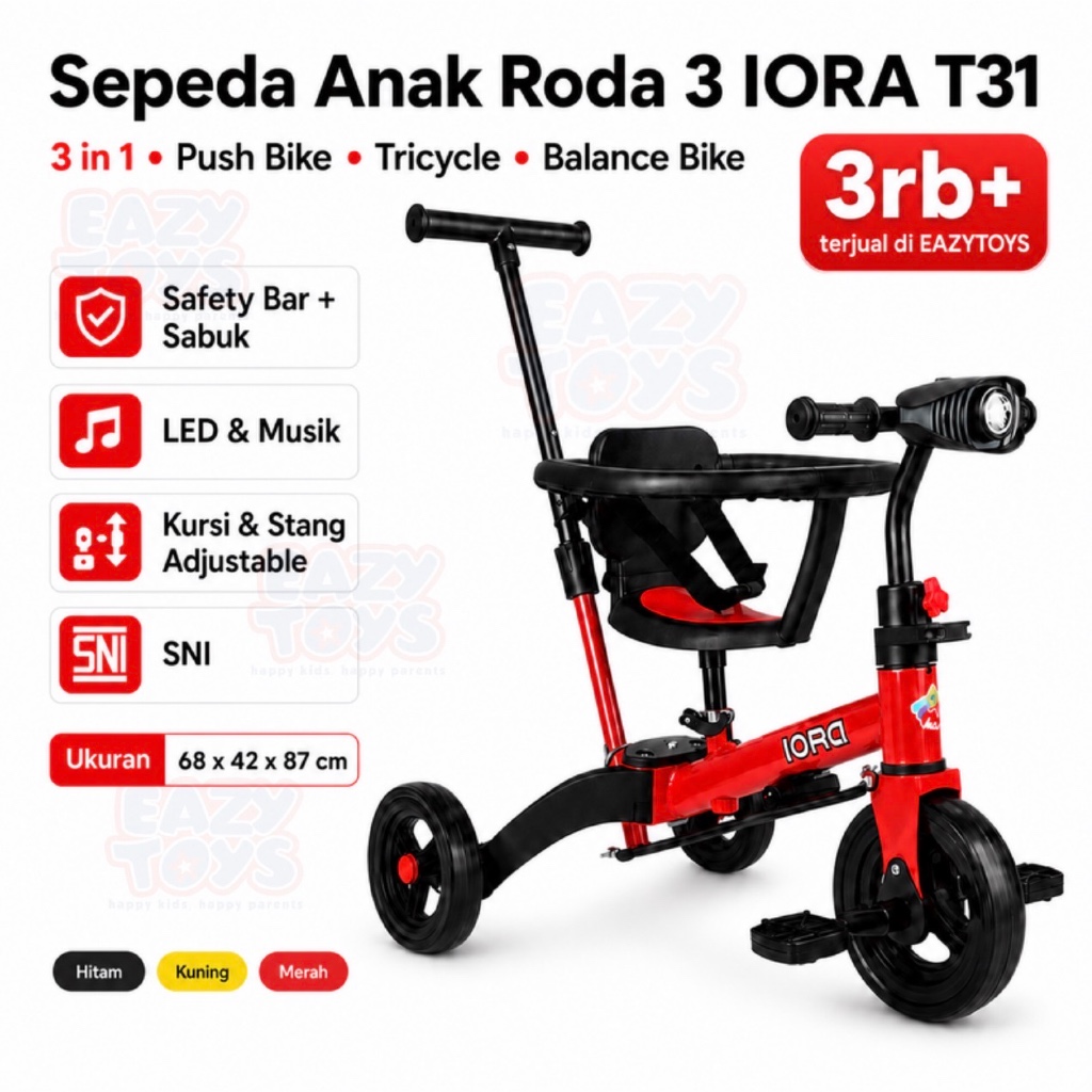 Sepeda Roda Tiga Anak Balita Tricycle PMB IORA AVIATOR  Balance Bike Push Bike Dorong Exotic
