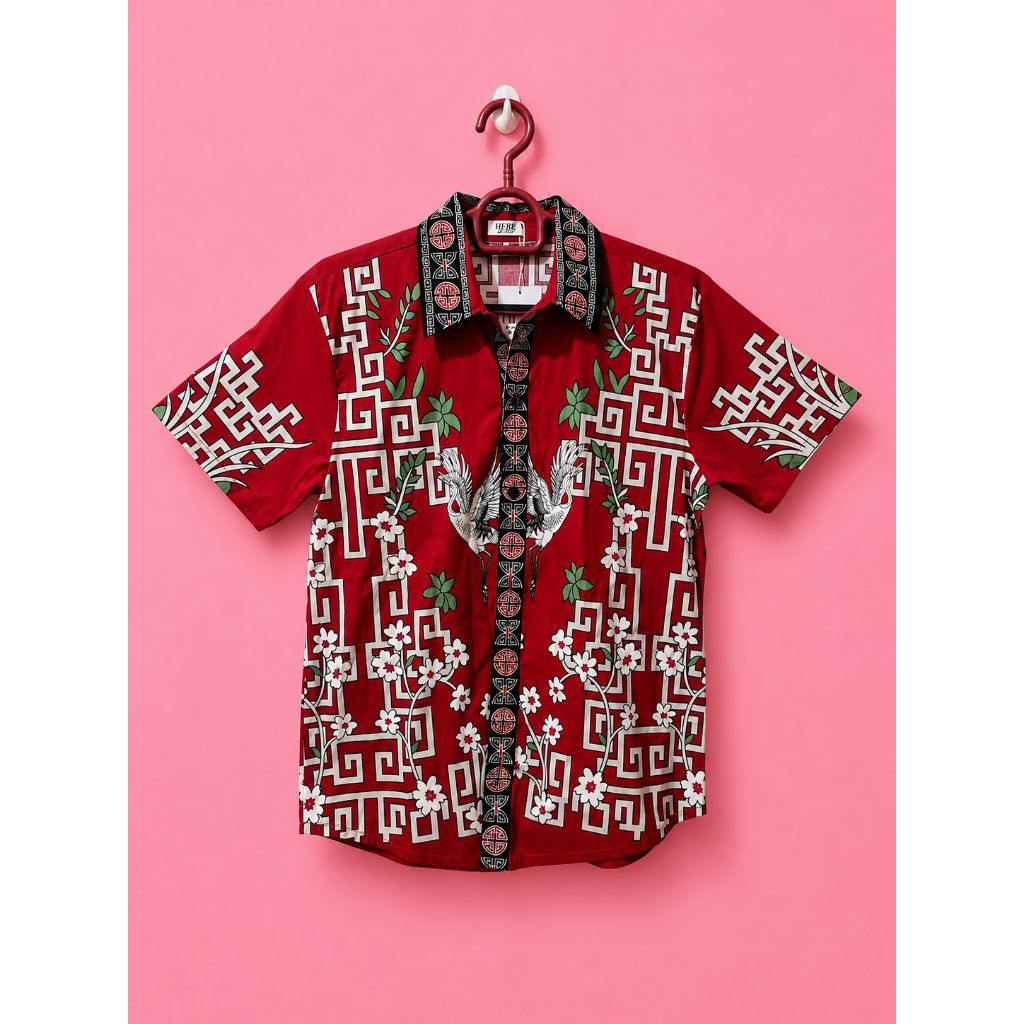 Kemeja Batik Pria Hebe Red Cheongsam
