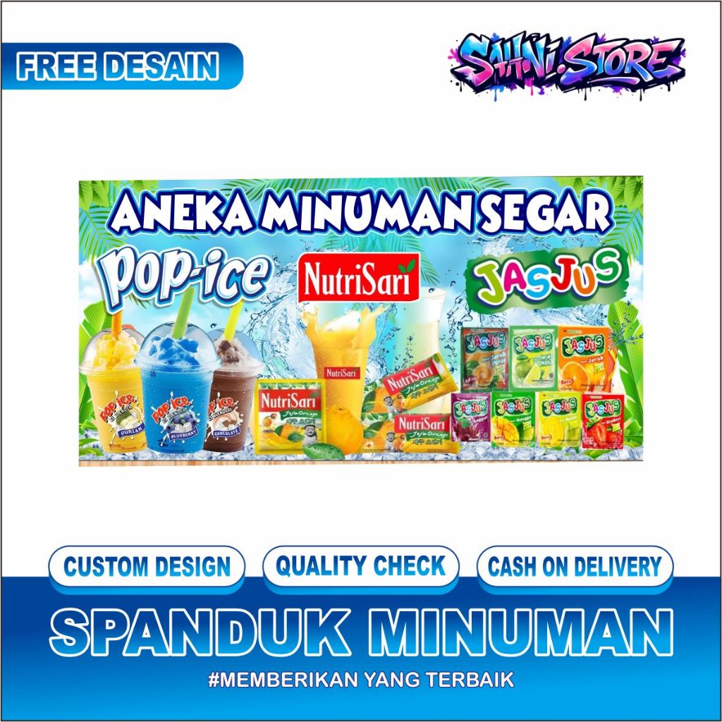 CETAK SPNADUK BANNER MINUMAN SEGAR POP ICE JASJUS ES TEH POCI UKURAN 150X100CM
