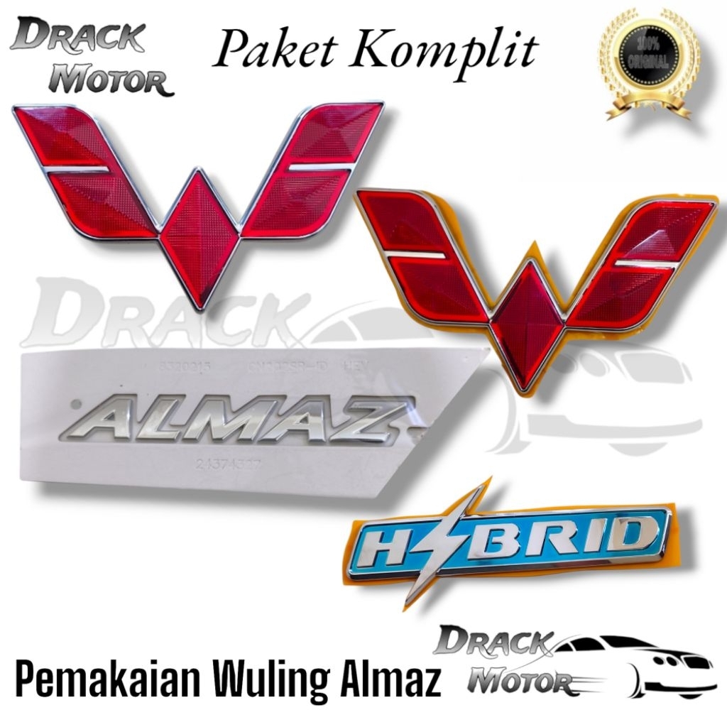 Paket Komplit Logo Emblem Wuling Almaz Hybrid Chrome Original // Logo emblem lima berlian Wuling ORI