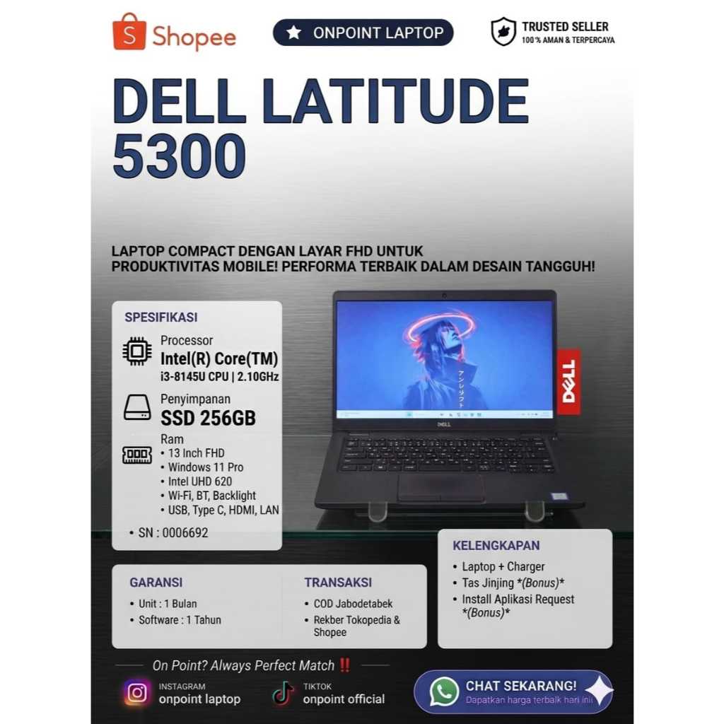 DELL LATITUDE 5300/I3 GEN8/RAM 8GB/SSD 256GB