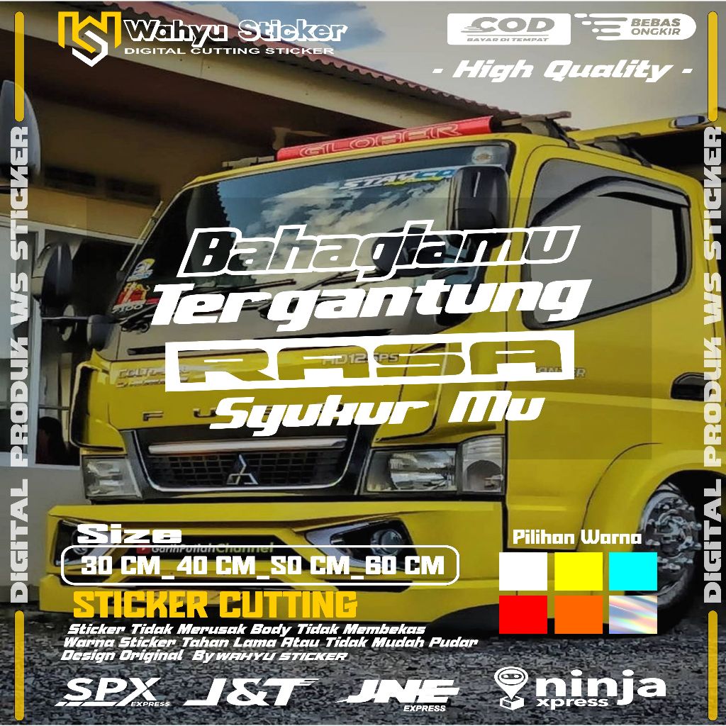 sticker kaca truk bahagiamu tergantung rasa syukurmu cutting sticker kaca truk