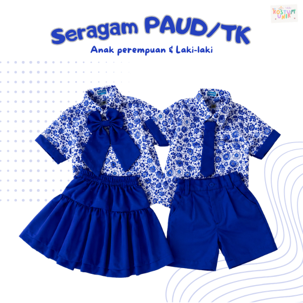 Seragam Sekolah Batik TK PAUD Anak Laki-Laki Perempuan Setelan PAUD TK pendek Katun Adem Jahitan Rap