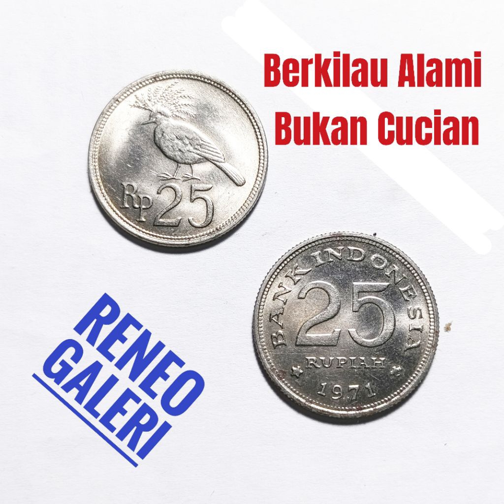 Berkilau Koin Rp 25 Rupiah Tahun 1971 Burung Dara Merpati Uang Kuno logam Indonesia Gress Baru