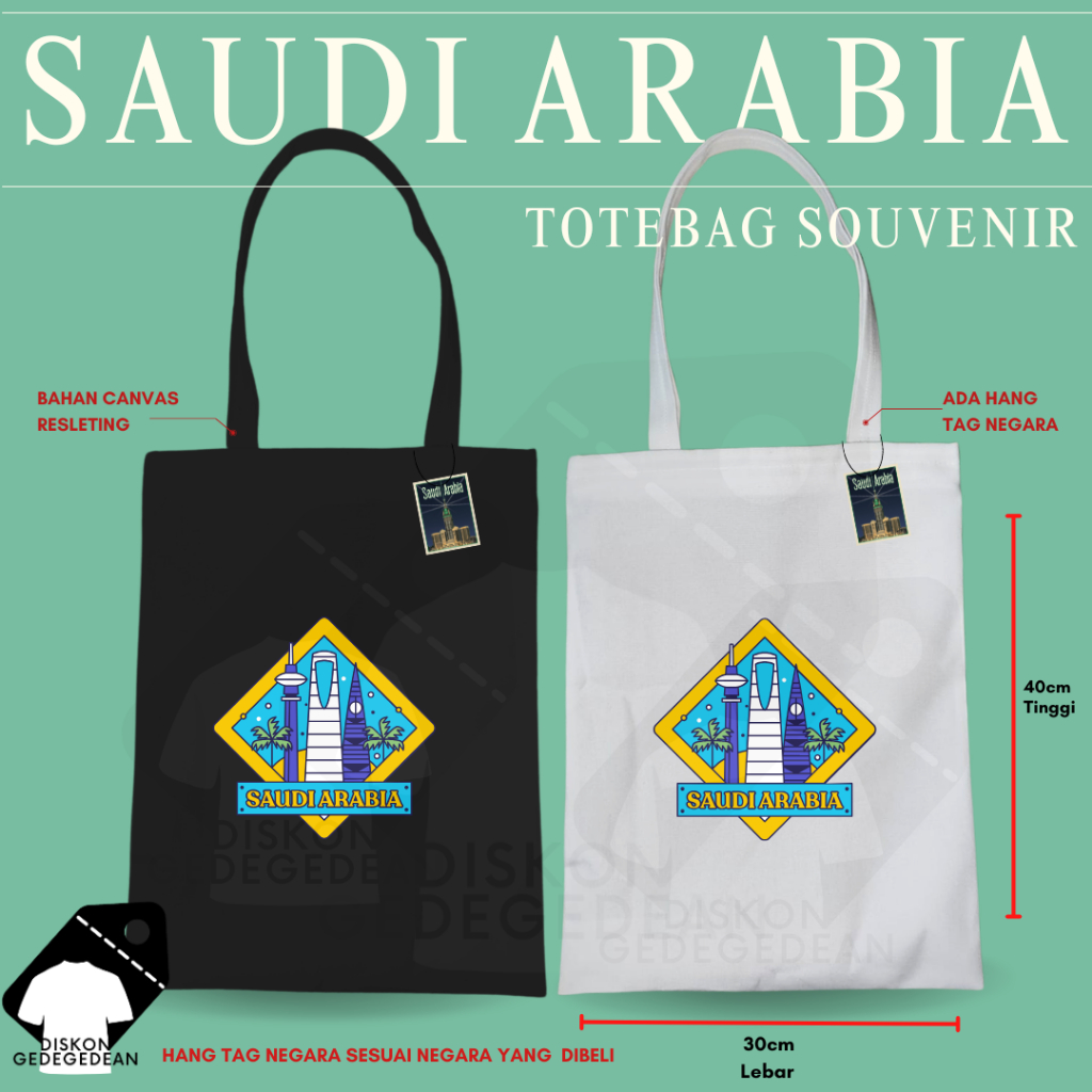 Diskongedegedean Totebag Souvenir Saudi Arabia Tas Oleh Oleh Saudi Arabia Kanvas Resleting