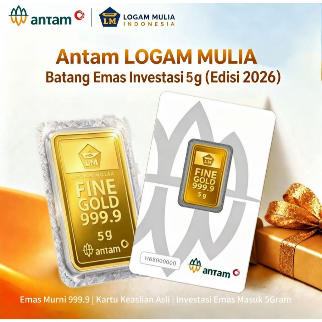 Batangan Emas Bersertifikat ANTAM/Logam Mulia 5GR - Certicard 2026 - 5gr