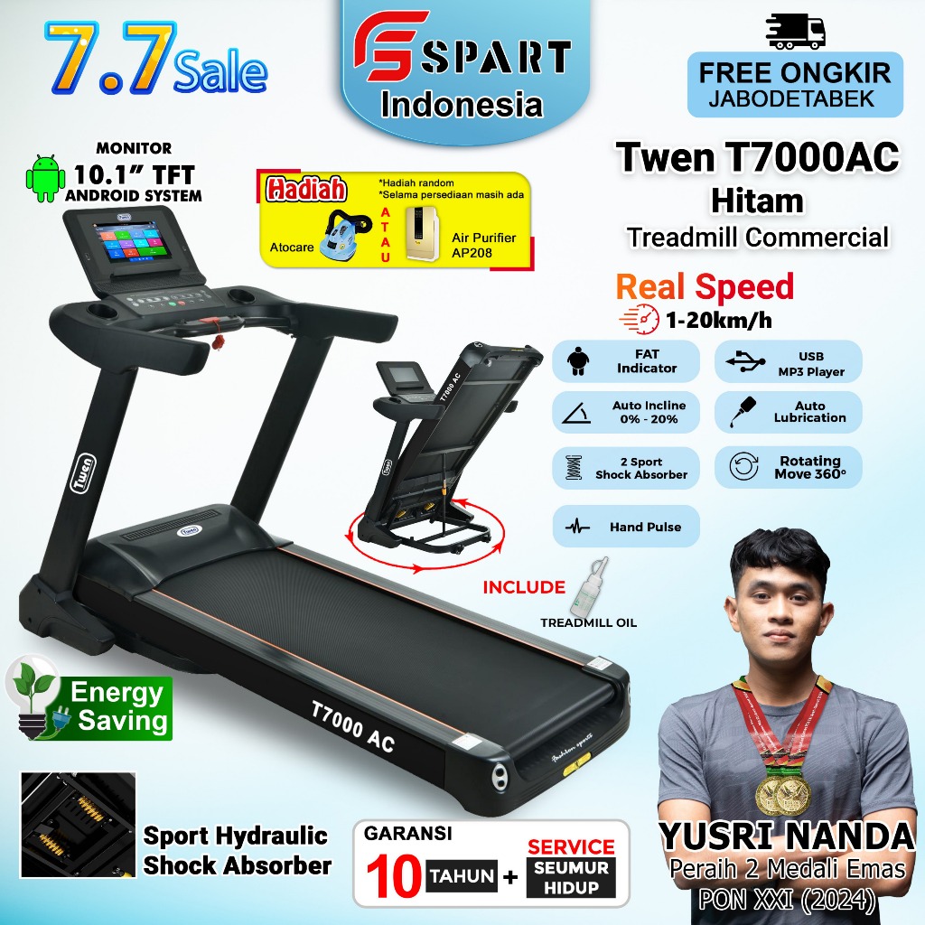 TWEN T7000AC Treadmill Listrik Treadmill Portable Treadmill Multifungsi Treadmil Lipat Alat Olahraga