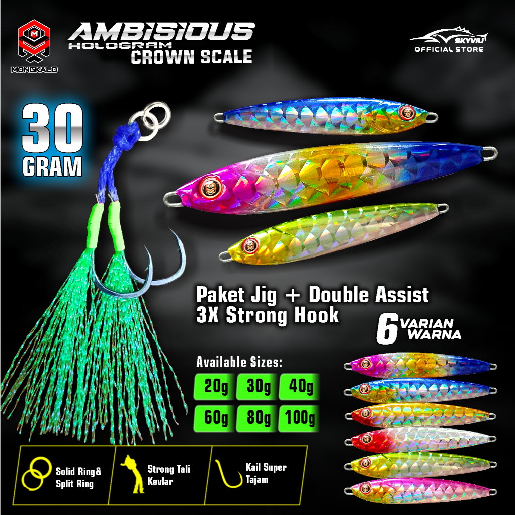 Umpan Jigging 30 gram Metal Jig 30g MONGKALO AMBISIOUS Hologram Kipas 30gr Jig Only Dan Jig + Double