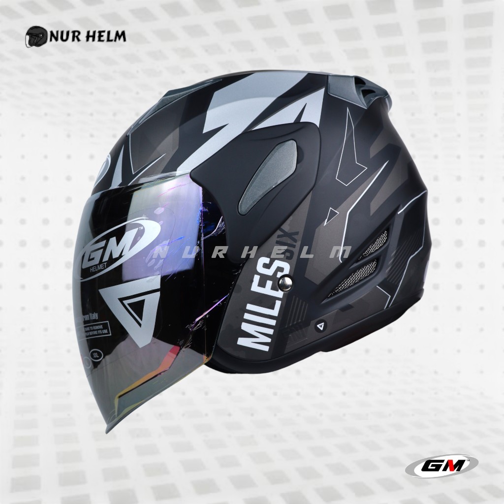 GM Fighter SR Motif Six Miles - Black/Silver Doff - Helm Half Face