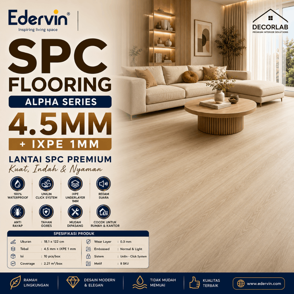 Edervin SPC Flooring - 5mm SPC Flooring - Vinyl Lantai - Lantai SPC