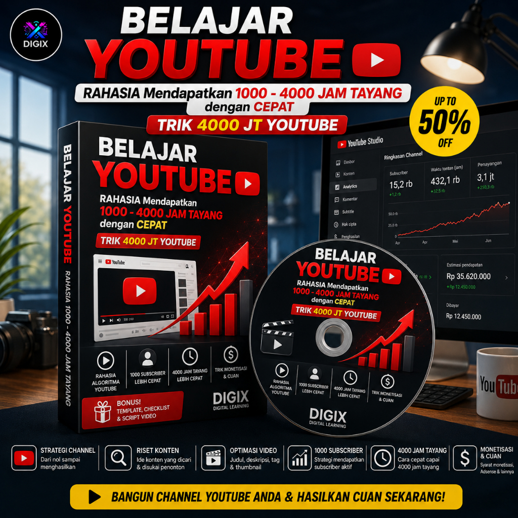 ECOURSE - BELAJAR YOUTUBE - RAHASIA Mendapatkan 1000. 4000 JAM TAYANG dengan CEPAT TRIK 4000 JT YOUT