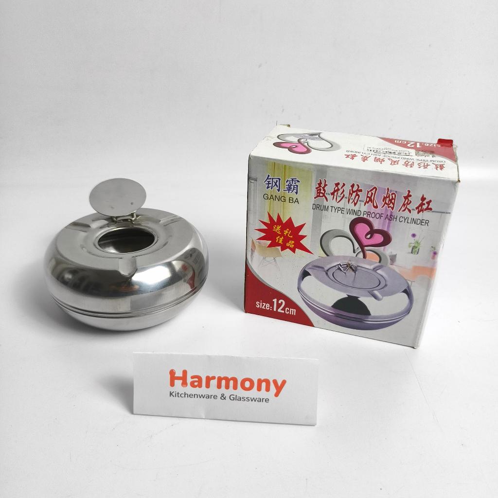 Gang Ba Asbak + Tutup Stainless Asbak Rokok Bulat Tebal