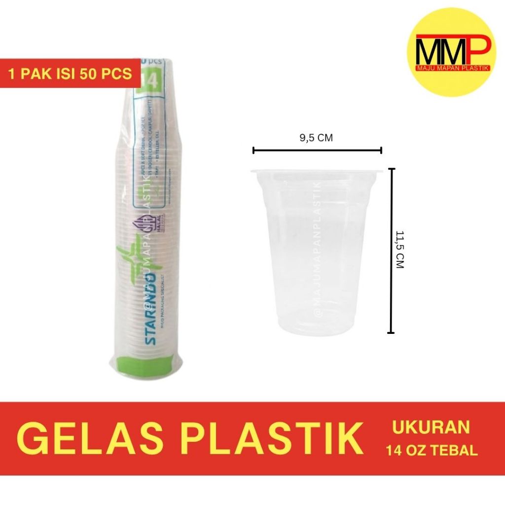 [50 pcs] Gelas Plastik 14 oz TEBAL / Gelas Starindo 14oz