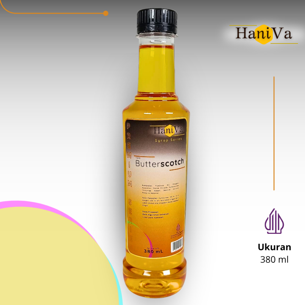 Haniva Sirup Butterscotch Premium 380ml | Sirup Kopi Cafe untuk Latte Frappé Milkshake Dessert Toppi