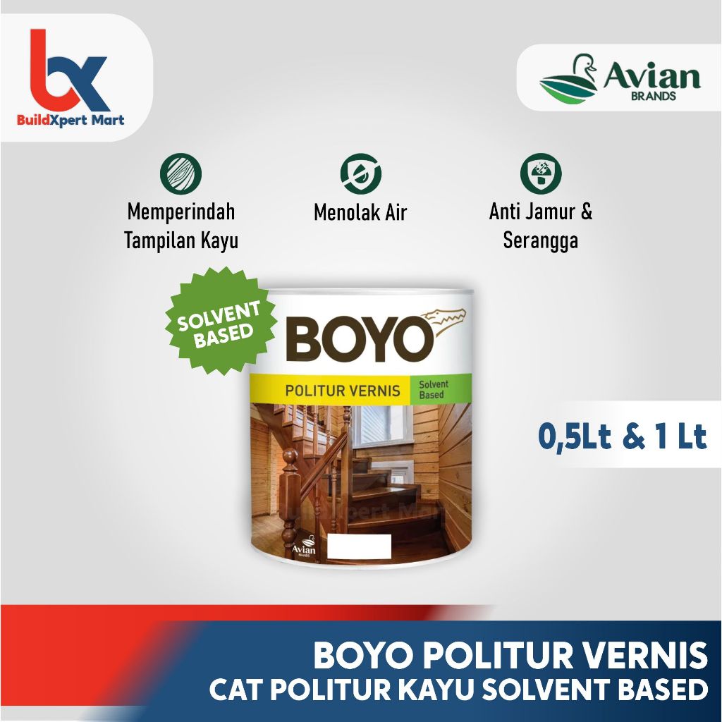 Boyo Politur Vernis 1 lt Cat Politur Vernis Politur Kayu Anti Jamur & Serangga