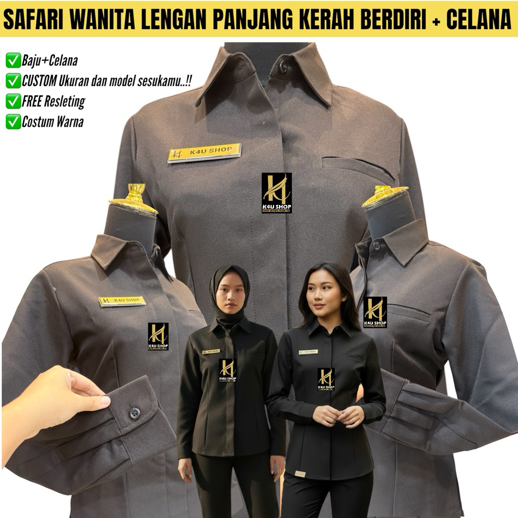 K4U SHOP Seragam Safari  Wanita Terbaru Lengan Panjang