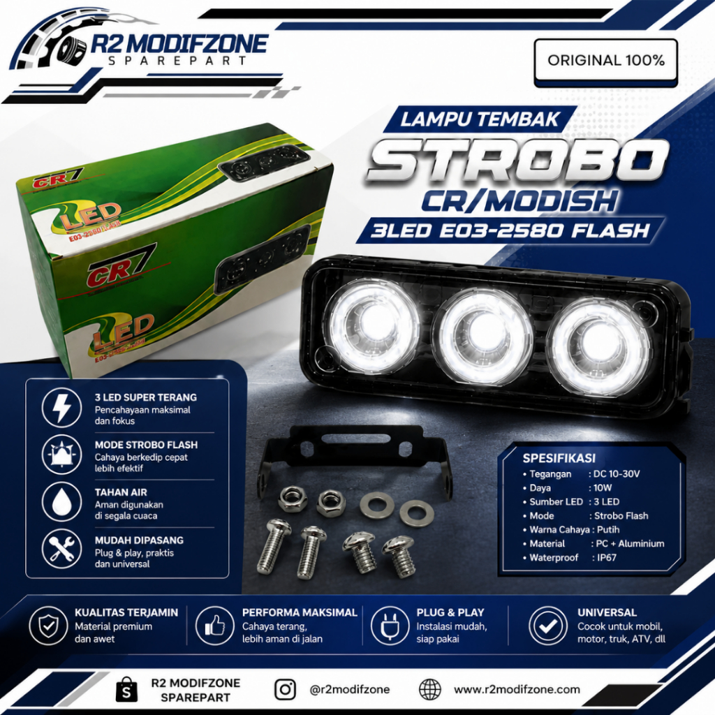 Lampu Tembak Strobo { CR7/MODISH } 3LED E03 - 2580 Flash Universal
