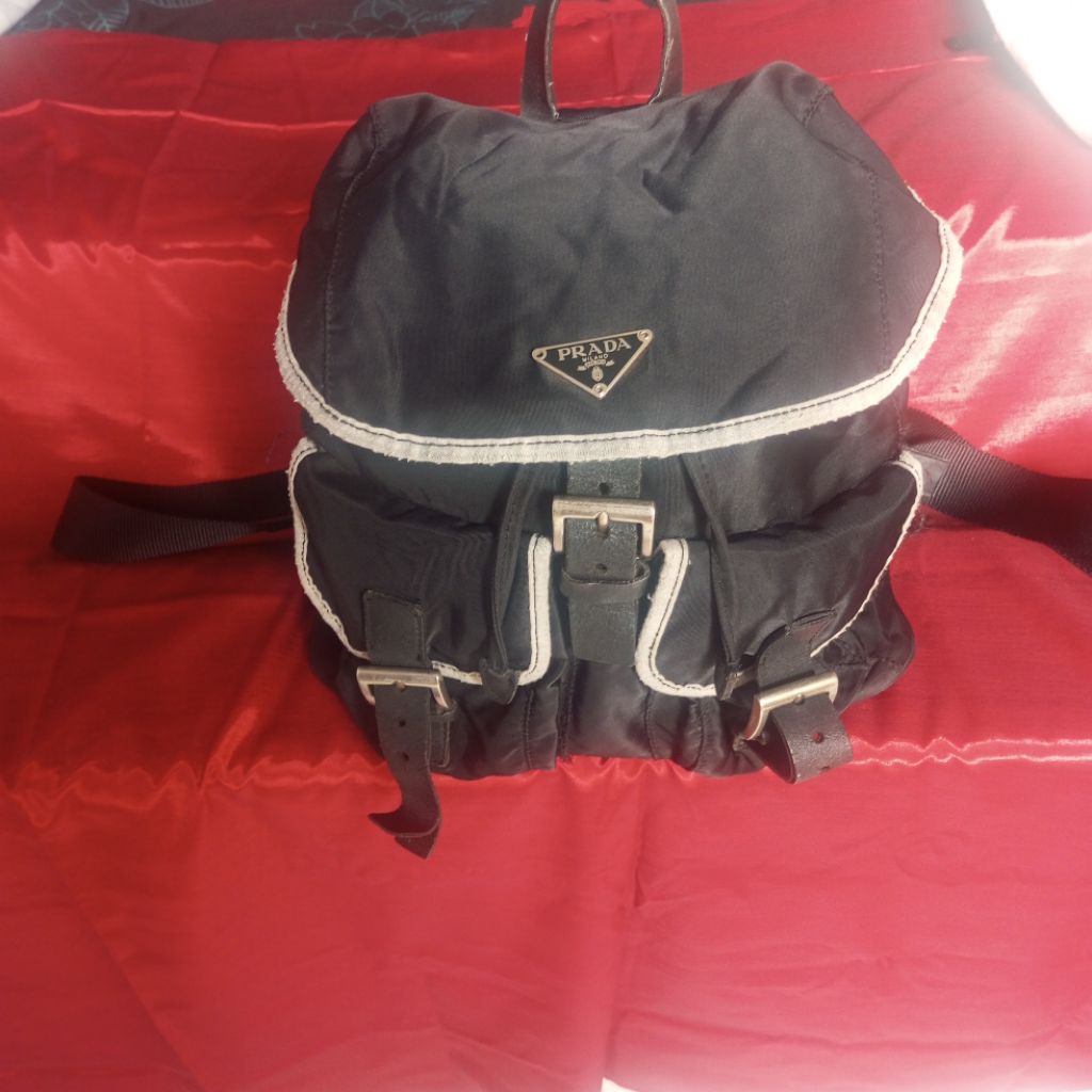 Prada backpack Wanita bahan nylon mix leather