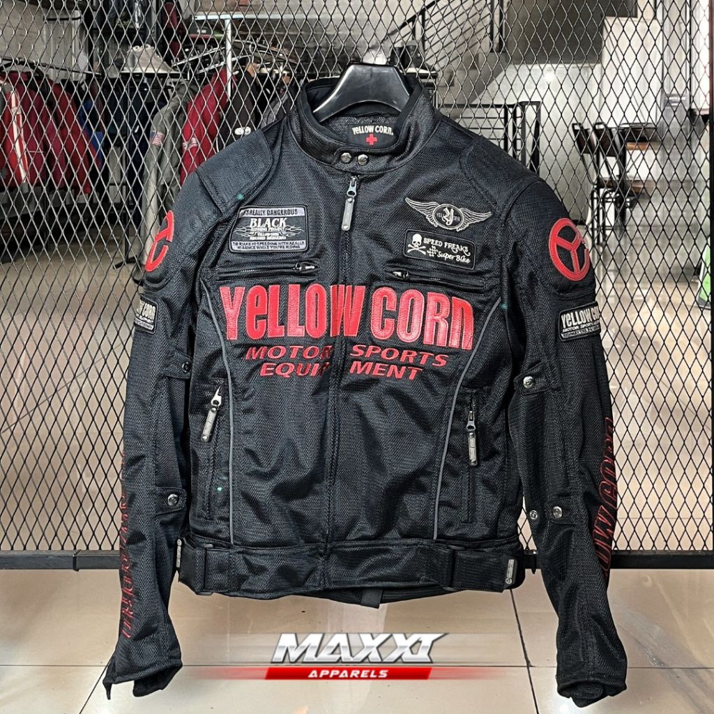 Jaket motor Yellow Corn | YC YB-0102 Red & Black | Jaket riding pria | Original Yellow Corn