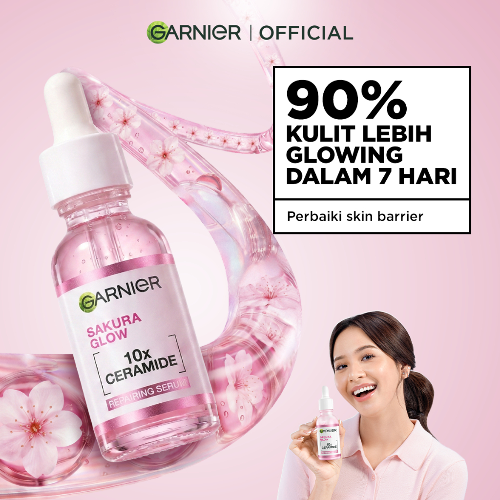 GARNIER Serum Perbaiki Skin Barrier Sakura Glow Hyaluron Ceramide 30x Booster Serum 30ml - Skincare 