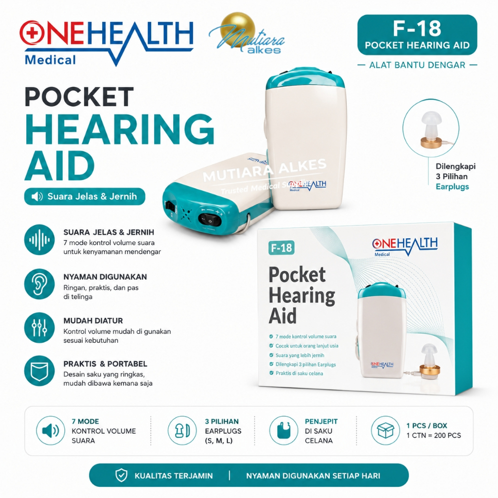 OneHealth Alat Bantu Dengar F-18 Kabel ZA-01 Cantol Telinga Hearing Aid Orang Tua Lansia Suara Jerni
