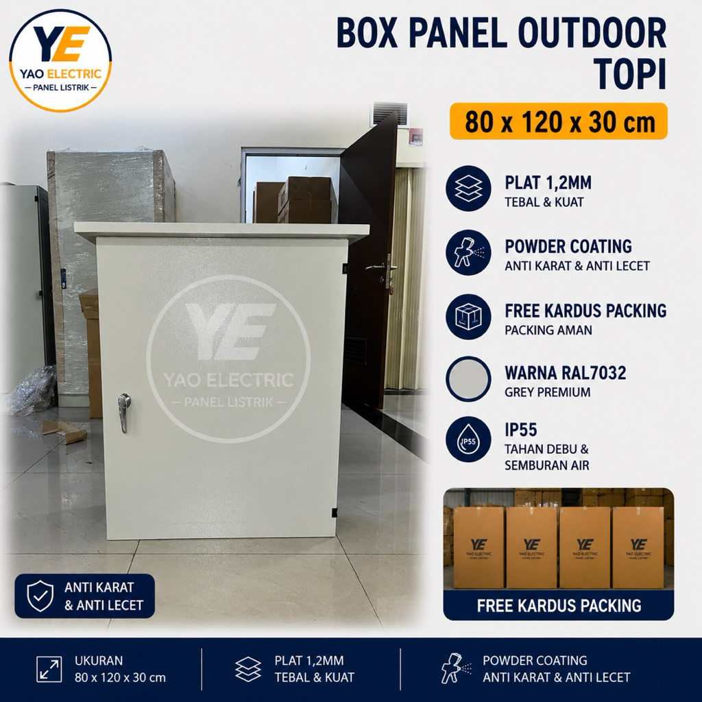 YAO Electric BOX PANEL OUTDOOR TOPI 80x120x30 TEBAL 1.2MM BERKUALITAS BAGUS FINISHING RAPIH CUTTINGA