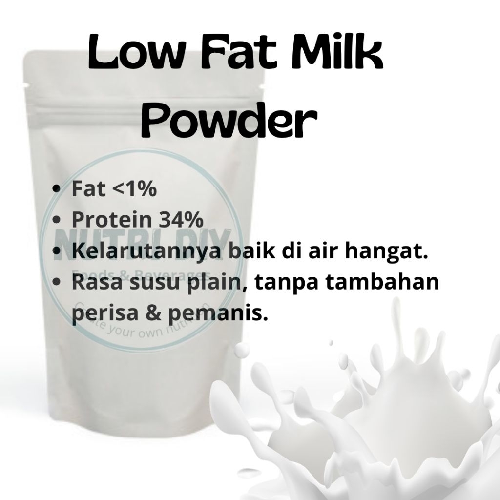 Low Fat Milk Powder (Susu Bubuk Rendah Lemak), Fat <1%, Protein 34%, plain