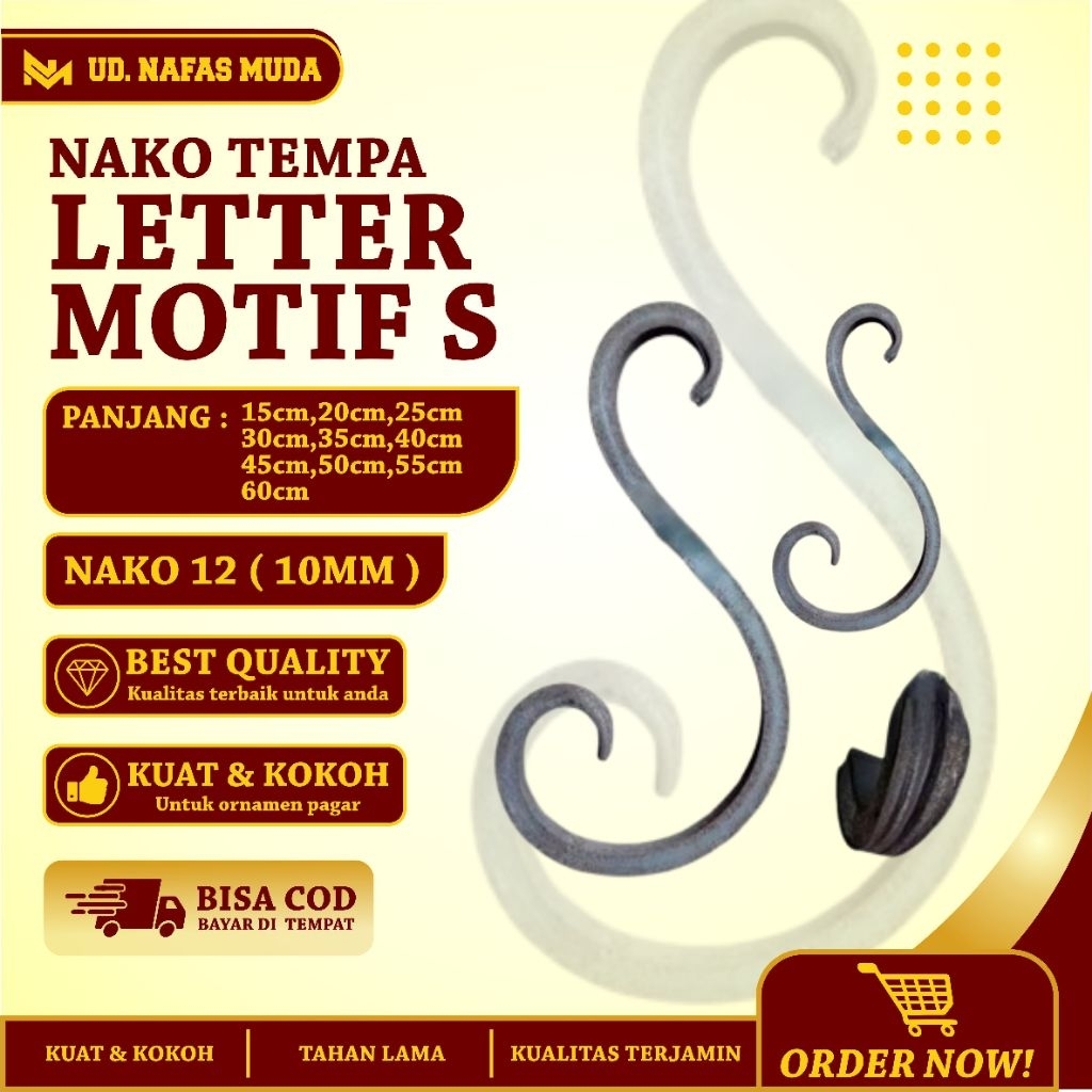 Virkan/Nako Tempa Letter S Nako 12 (10mm) - aksesoris Pagar Tralis dll