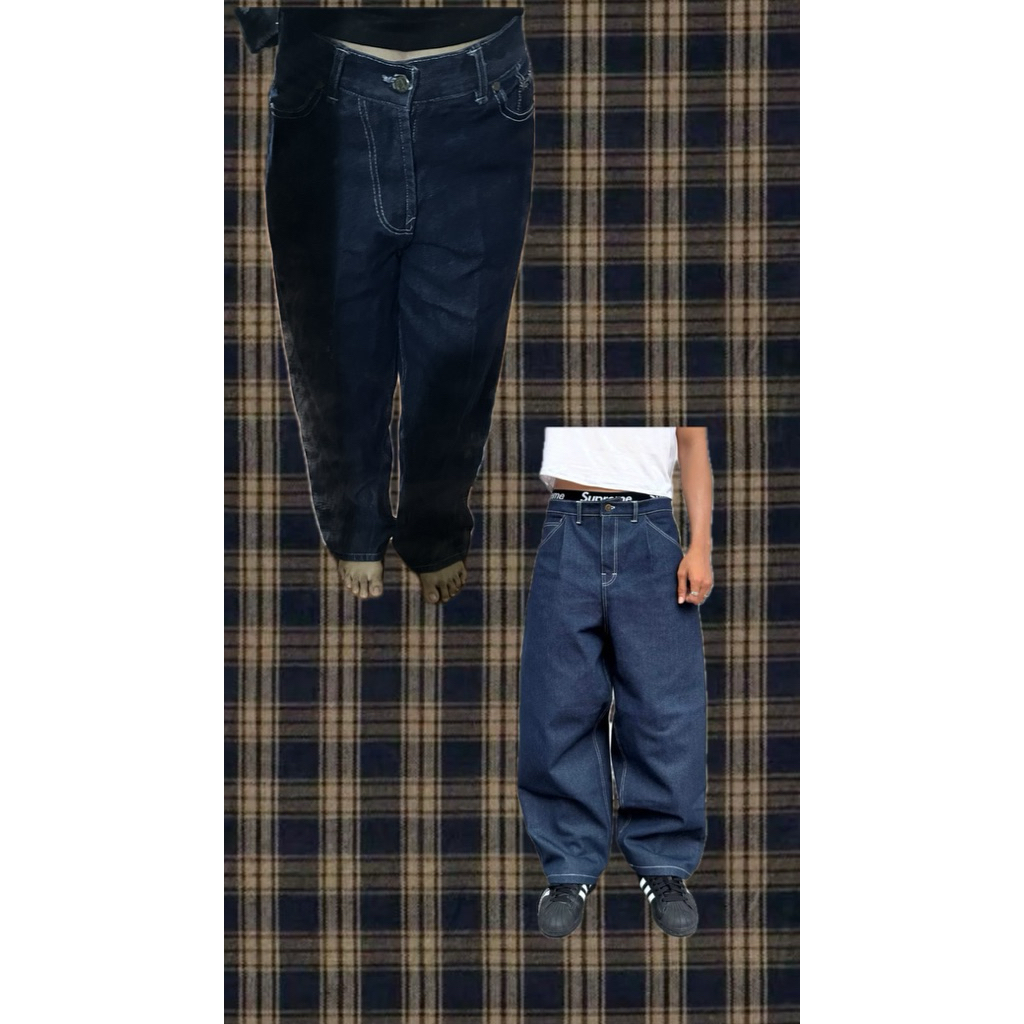 raw denim baggy dark blue