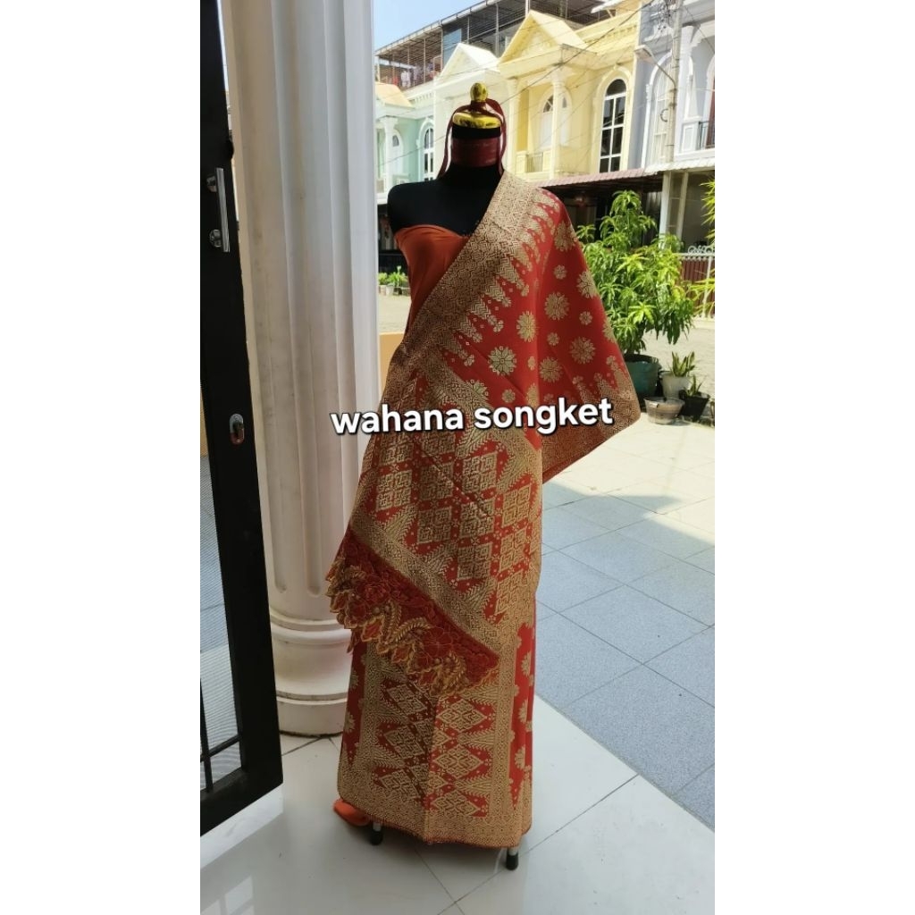 Songket palembang super rakam merah gold