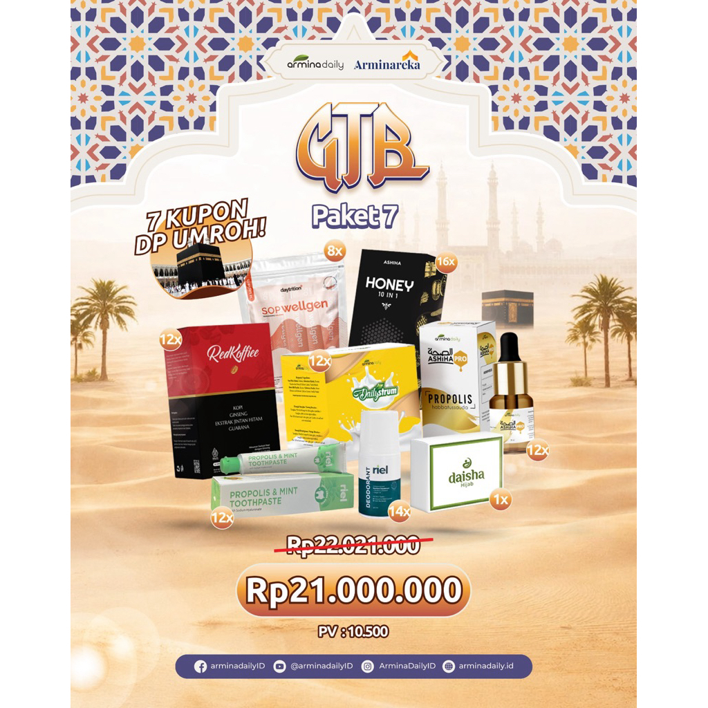 Paket Stok Produk Lengkap GTB 7 Plus Kupon DP Umroh