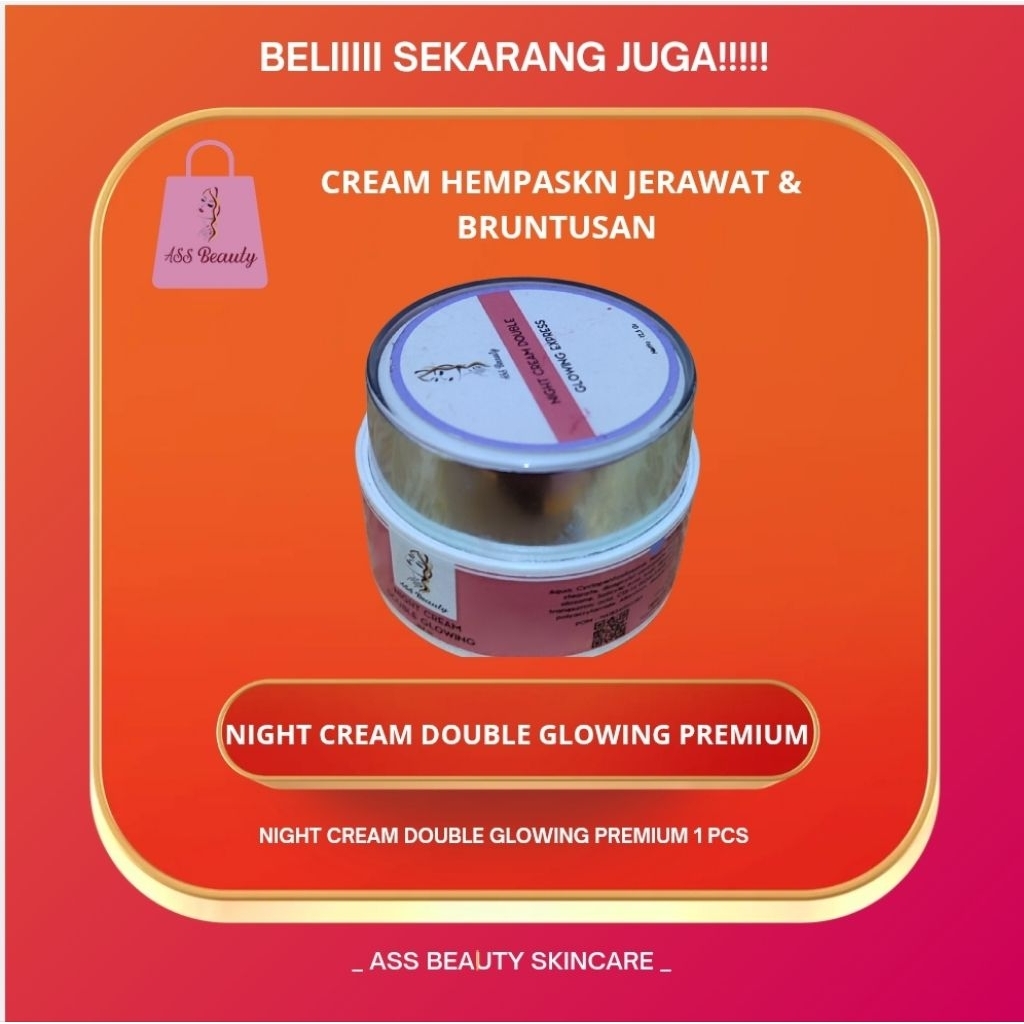 Cream Malam, Night Cream Double Glowing Express ASSBEAUTY BPOM, mencerahkan, menyembuhkan jerawat