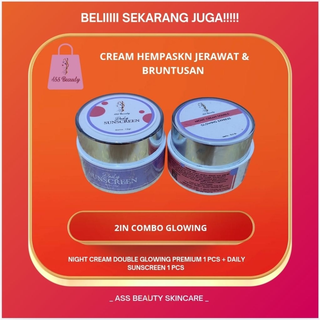 ASSBEAUTY Skincare BPOM Night Cream Double Glowing Express & Daily sunscreenSPF30