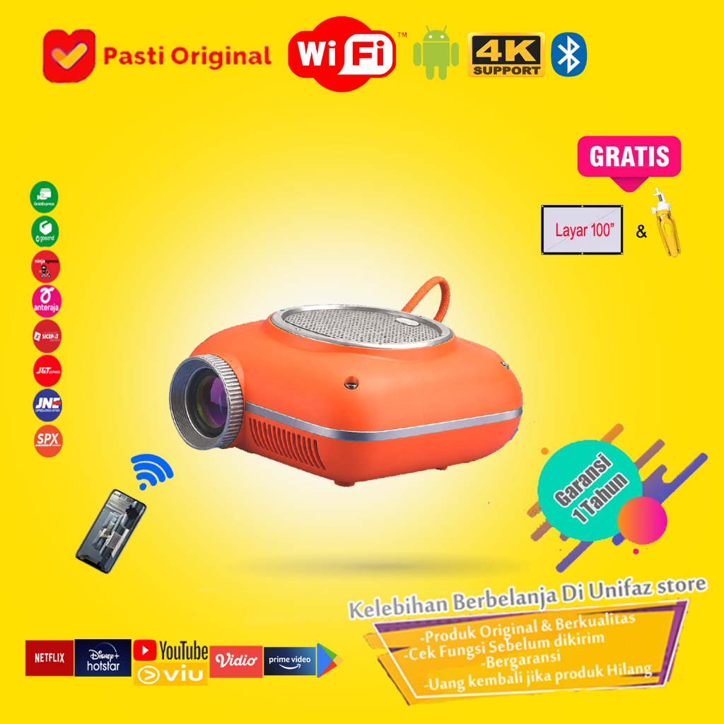Projector Android Wifi Bluetooth  Proyektor Android Wifi Bluetooth Garansi 1 Tahun Projector mini