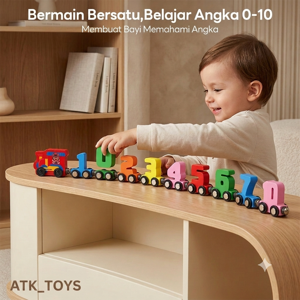 Kereta Kayu Angka 0-10 Mainan Edukasi Kereta Angka Magnetic