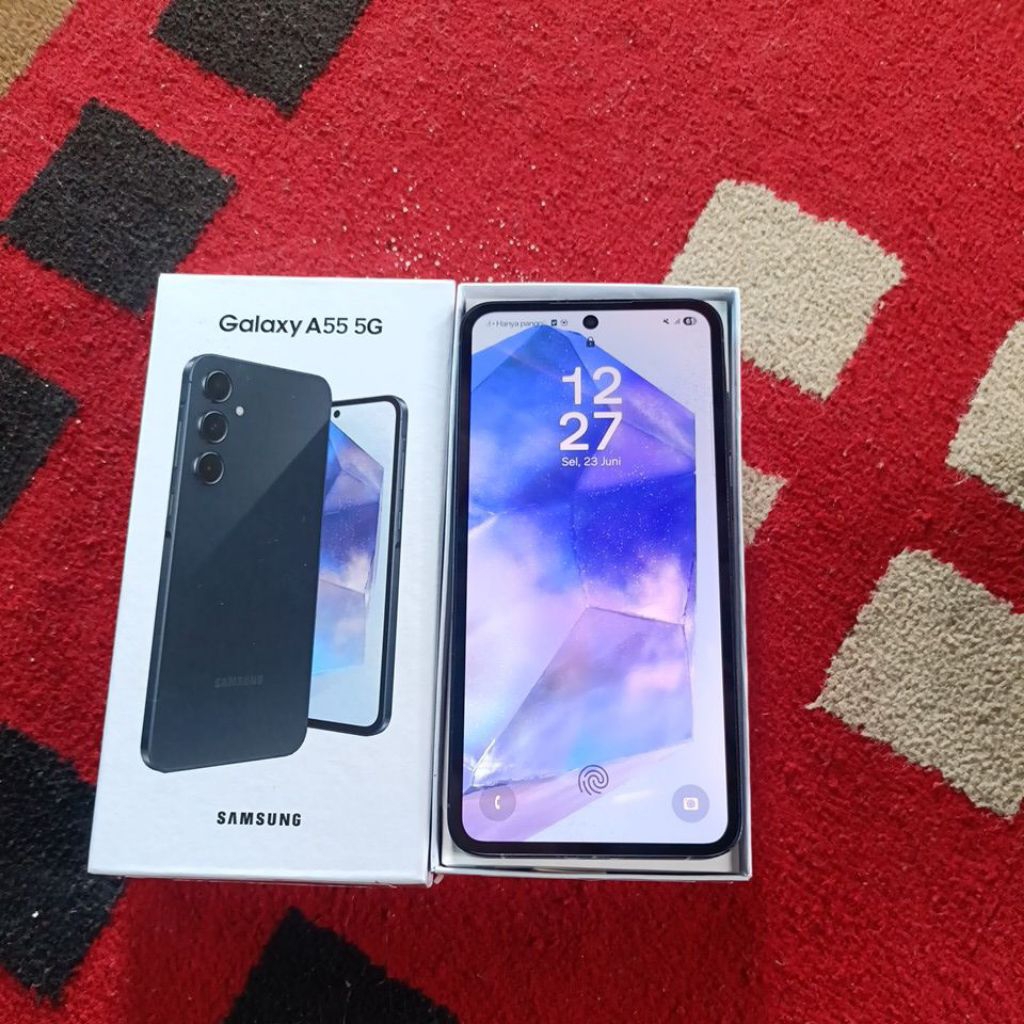 Samsung a55 5G ram 12gb Rom 256gb jaringan 5G barang bening 92%  hp+kotak+tali ori semua kotak/box a