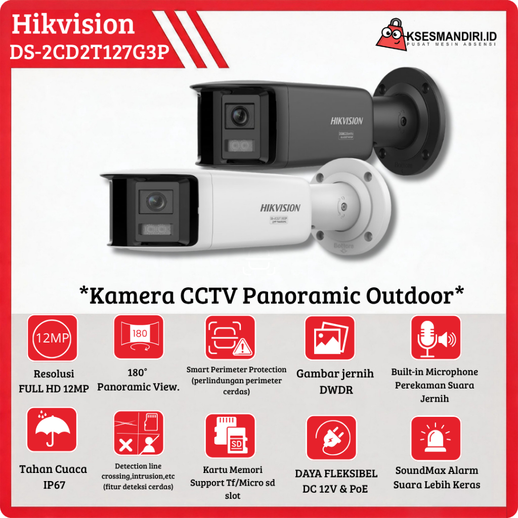 KAMERA CCTV HIK-DS-2CD2T127G3P CCTV PANORAMIC 12MP | Pengawasan area luas dengan teknologi AI, alarm