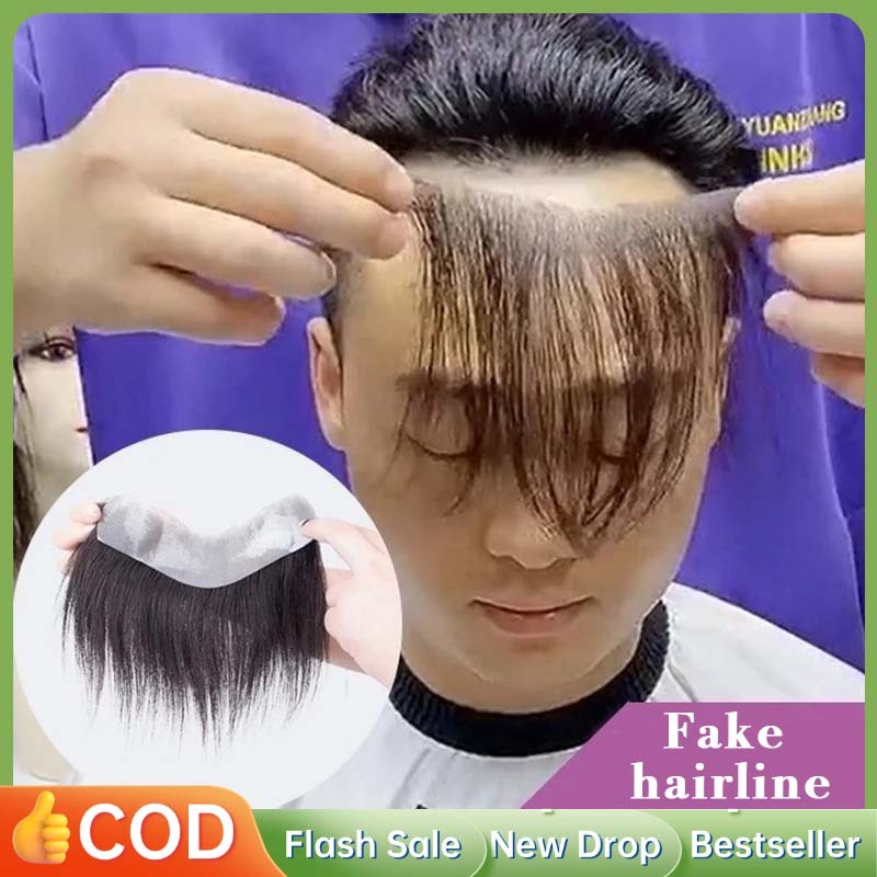 1.5×16cm Toupee Pria Rambut Asli Manusia Hairpiece Pria Rambut Palsu Dahi Pria Garis Rambut Depan Pr