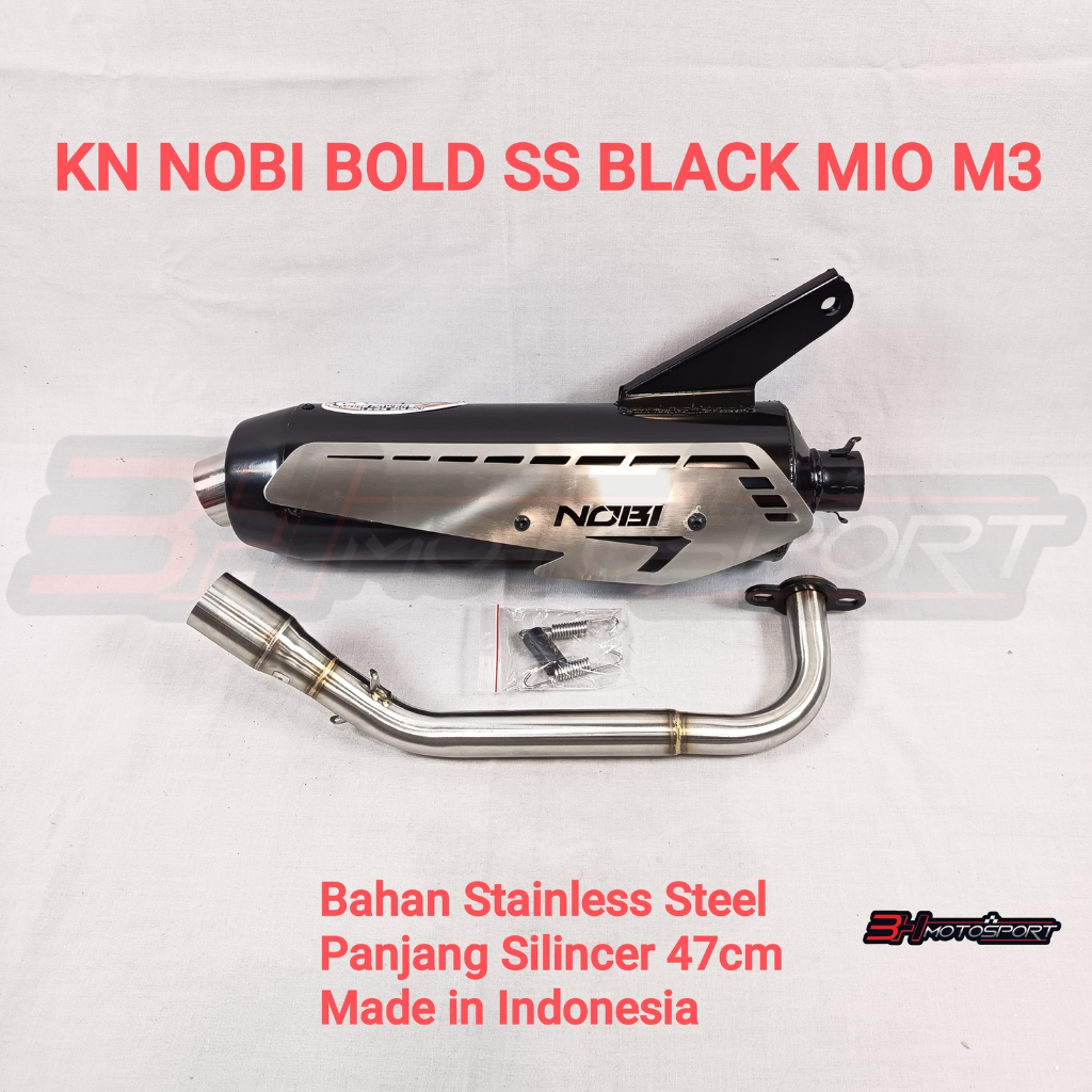 KNALPOT KENALPOT NOBI NOB1 BOLD STAINLESS STEEL MIO / MIO J / MIO M3 BLACK HITAM 47cm