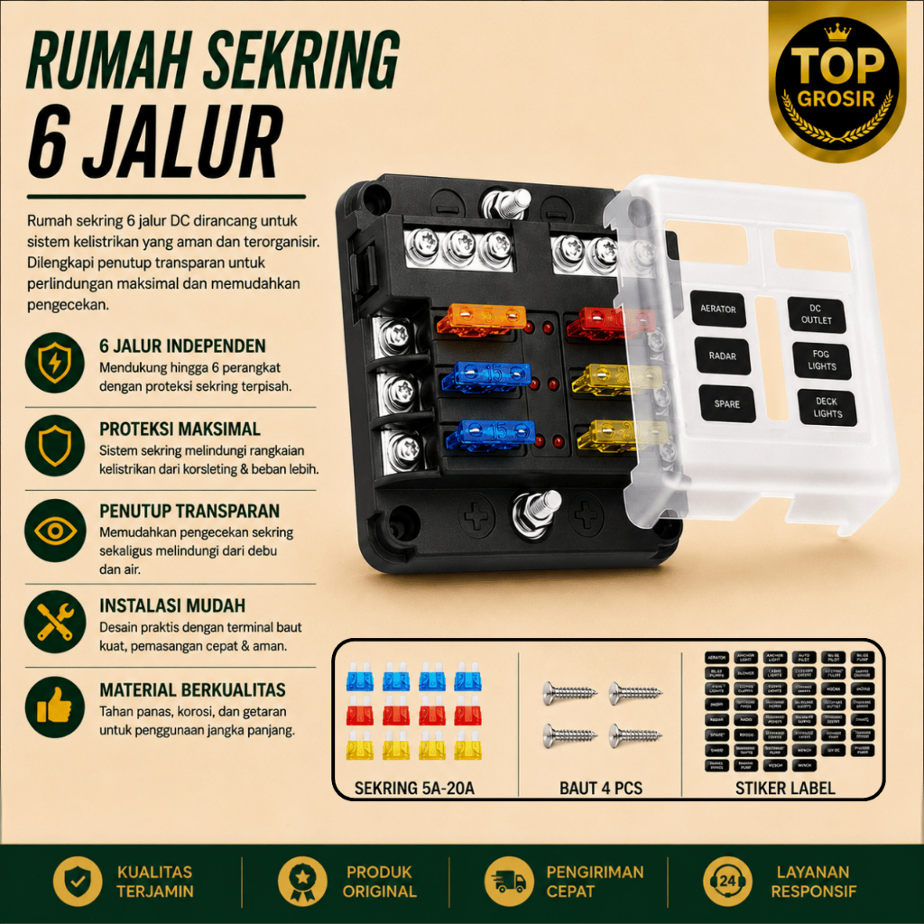 6 Way Blade Fuse Block Holder Sekring Box Dengan Indikator LED Fuse