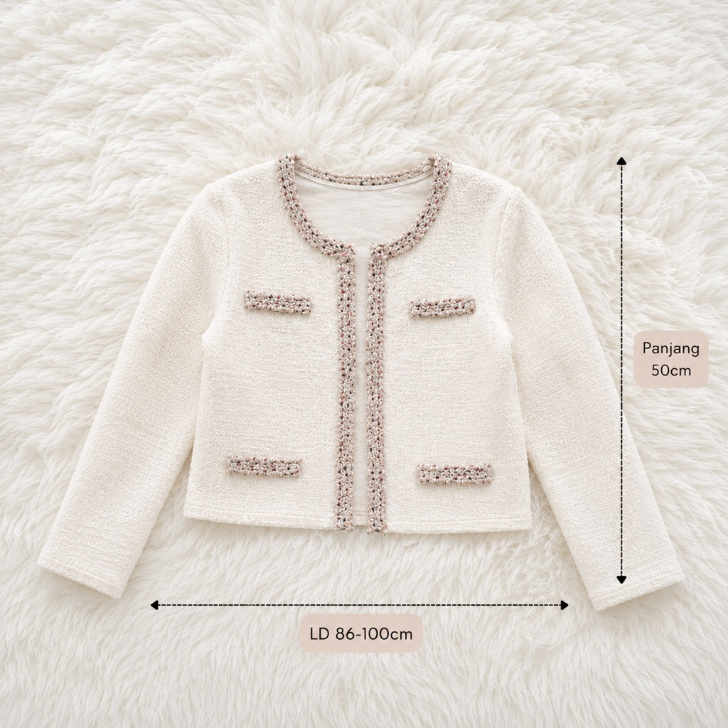Tweed outer white cardigan cardi putih korean top