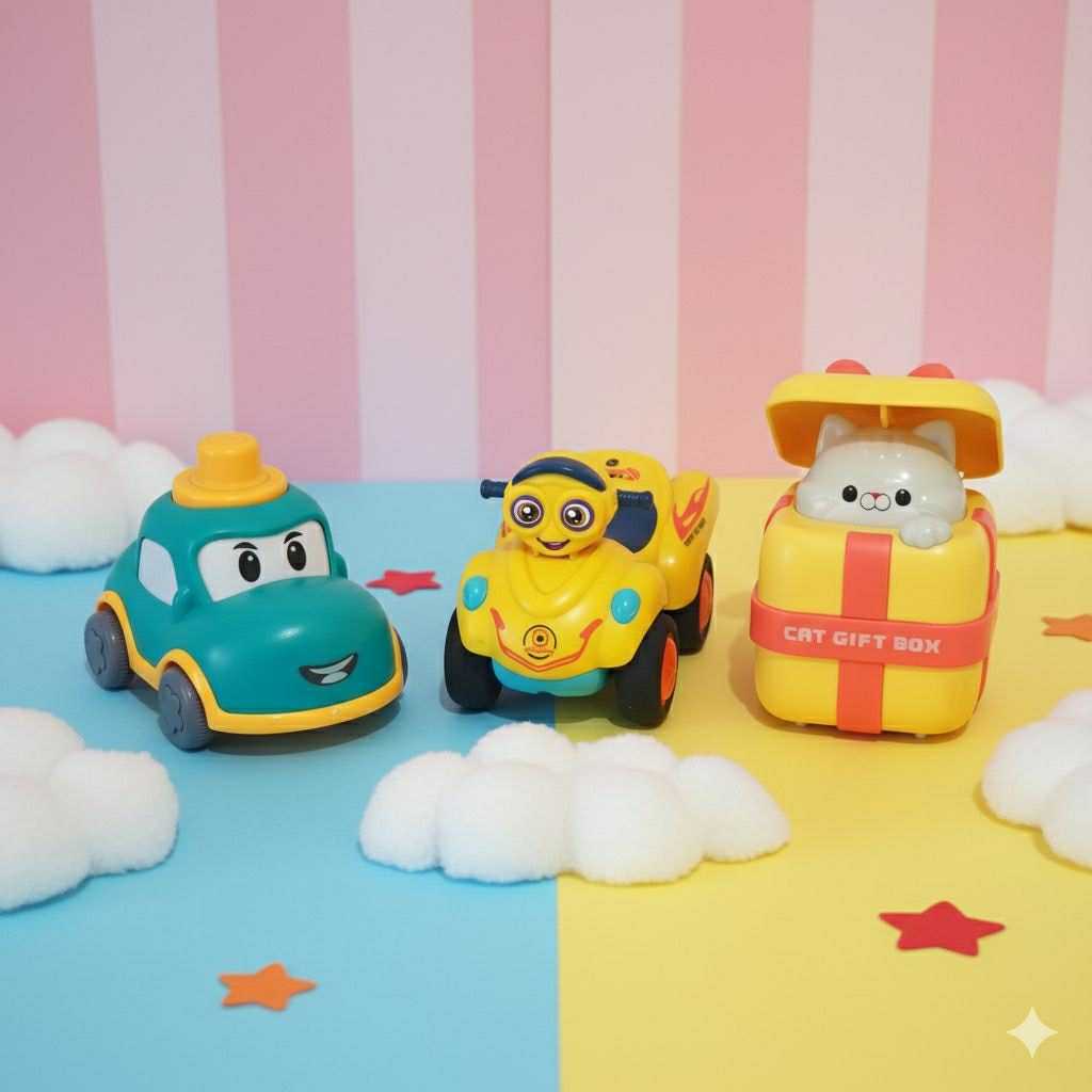 Mainan Mini Beach Motor Bike, Miniatur Mobil Cartoon Classic Car, Cat Gift Box dari Mr DiY 3 Pcs