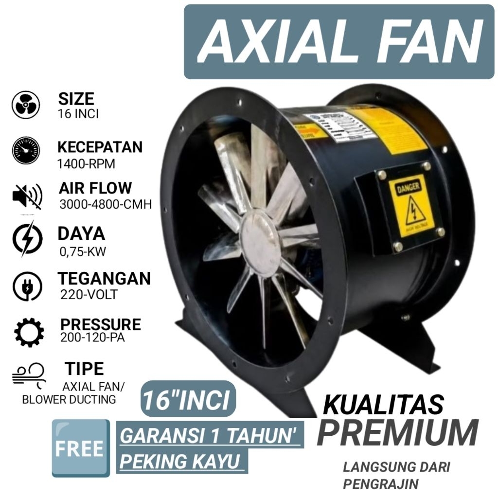 Axial Fan 16 Inch 0.75Kw 220Volt 1400Rpm - Blower Axial Fan 16"